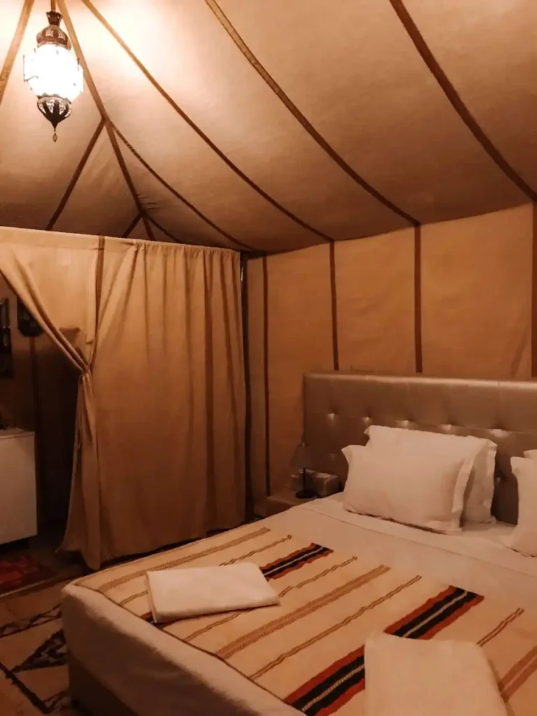 Traditional Berber desert camp under a star-filled sky on a private 3-day tour from Marrakech