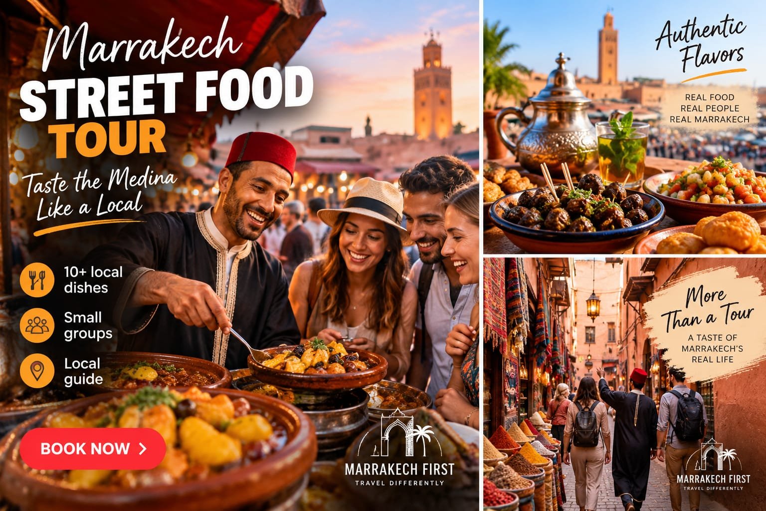 Guide serving Moroccan street food on a Marrakech guided tour